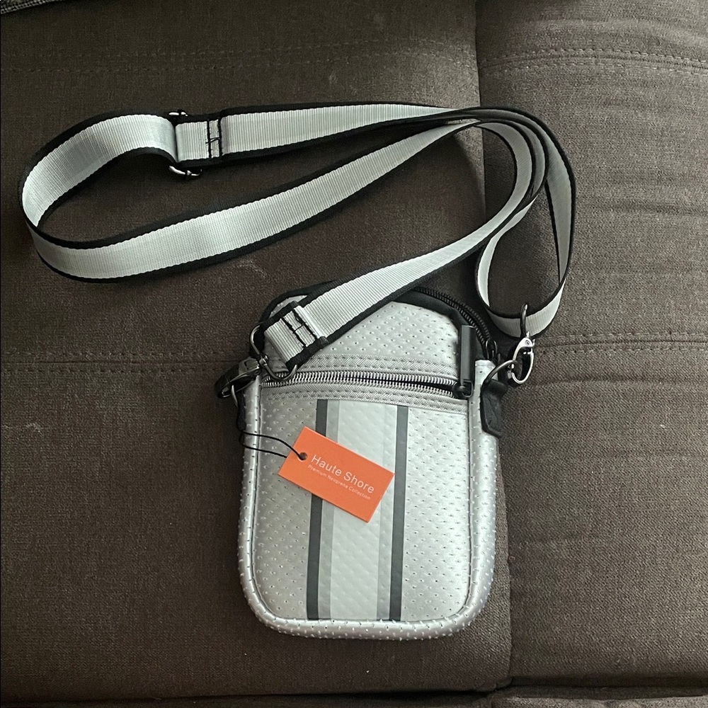 Haute Shore Silver and Black crossbody cellphone Belt Bag NWT